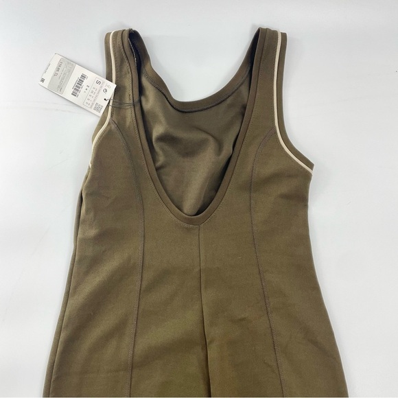 NWT ZARA Chocolate Brown Stretch Scoop Back Minimals Neutral Bodycon Midi Dress - Picture 9 of 12